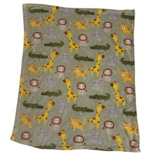 Walmart Parents Choice Green Baby Blanket Jungle Animal Lion Giraffe Hippo Gator